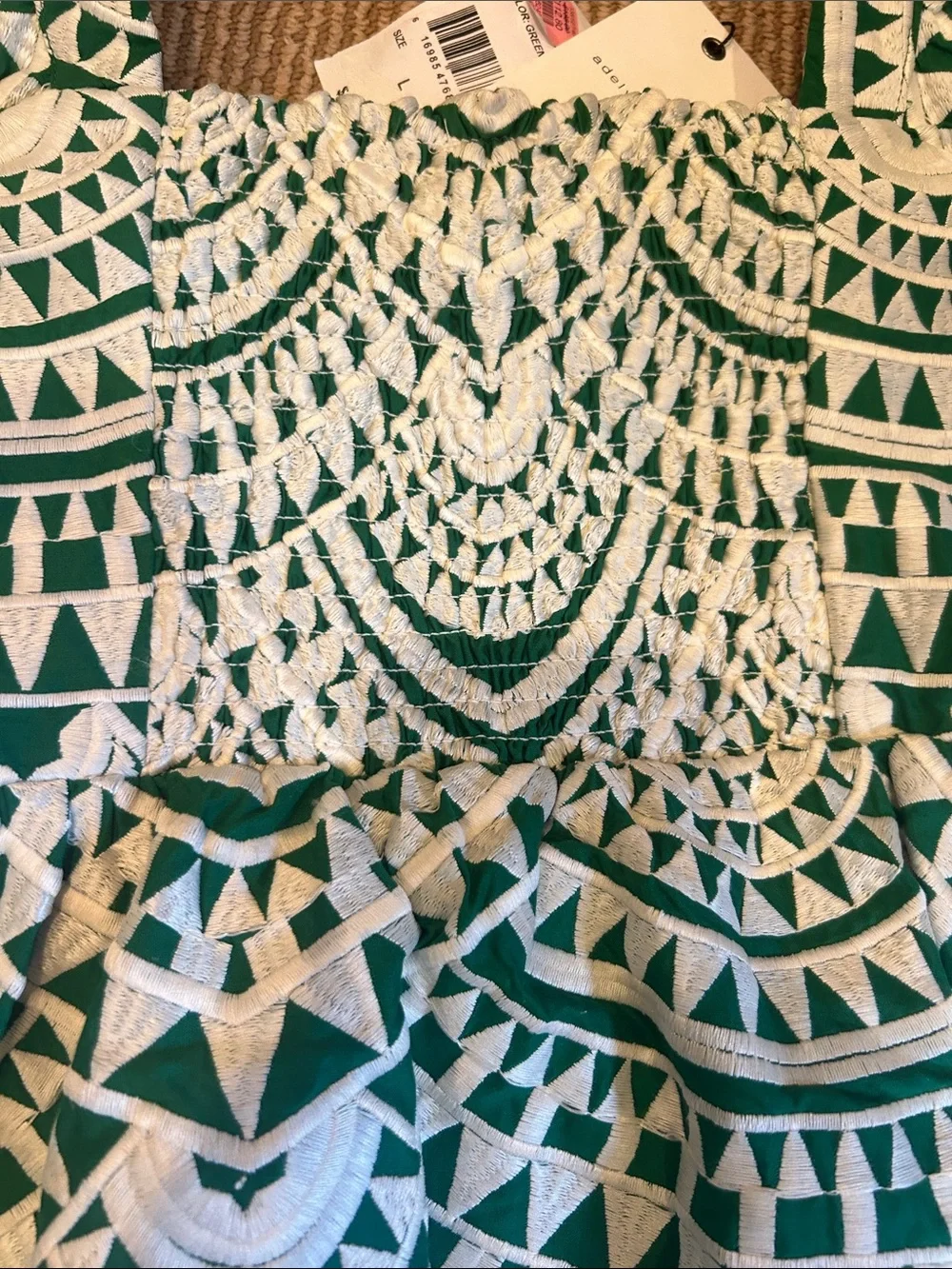 NWT Adelyn Rae Emerald and Cream Geometric Square-Neck crochet Midi Dress L - Picture 16 of 16